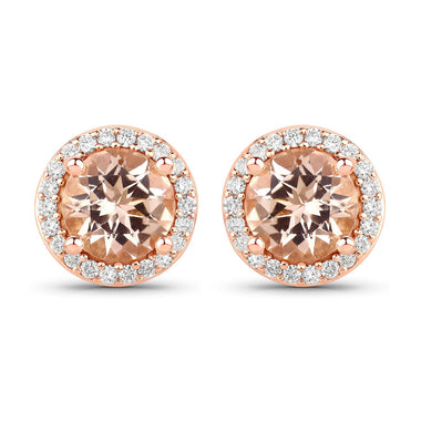 1.60 Carat Genuine Morganite and White Diamond 14K Rose Gold Earrings