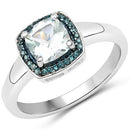 0.83 Carat Genuine Aquamarine and Blue Diamond .925 Sterling Silver Ring-1