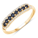 0.43 Carat Genuine Blue Sapphire and White Diamond 14K Yellow Gold Ring-1