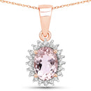 0.81 Carat Genuine Morganite and White Diamond 14K Rose Gold Pendant-1