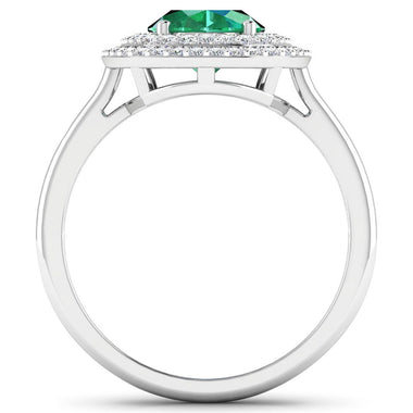 1.97 Carat Genuine Zambian Emerald  and White Diamond 14K White Gold Ring - 0