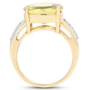14K Yellow Gold Plated 9.26 Carat Genuine Lemon Topaz Buff Top and White Diamond Brass Ring-2