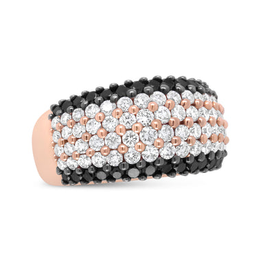 18K Rose Gold 2 1/5 Cttw Black and White Diamond 6 Row Band Ring (F-G and Black Color, VS1-VS2 Clarity) - Ring Size 7 - 0