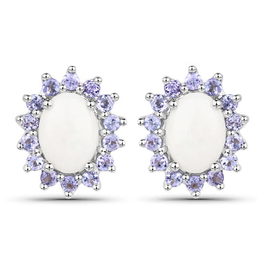 2.44 Carat Genuine Opal and Tanzanite .925 Sterling Silver Earrings - 0