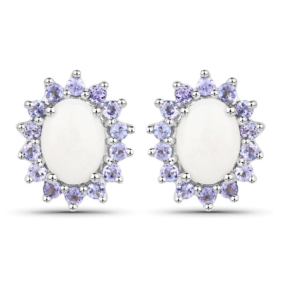 2.44 Carat Genuine Opal and Tanzanite .925 Sterling Silver Earrings