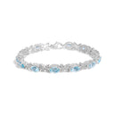 .925 Sterling Silver Oval Blue Topaz Diamond Butterfly Link Bracelet (I-J Color, I1-I2 Clarity) - Size 7" Inches-1