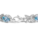 .925 Sterling Silver Oval Blue Topaz Diamond Butterfly Link Bracelet (I-J Color, I1-I2 Clarity) - Size 7" Inches-2