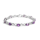 .925 Sterling Silver Oval Purple Amethyst and Diamond Infinity Link Bracelet (I-J Color, I1-I2 Clarity) - 7" Inches-1
