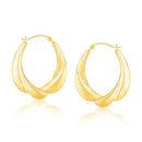 14k Yellow Gold Scallop Motif Graduated Oval Hoop Earrings-1
