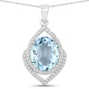 3.82 Carat Genuine Aquamarine and White Diamond 14K White Gold Pendant-1