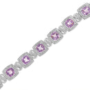 .925 Sterling Silver 7x7 mm Cushion Cut Purple Amethyst and 1/10 cttw Round Cut Diamond Square Shape Tennis Bracelet (I-J Color, I1-I2 Clarity) - 7"-6
