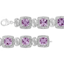 .925 Sterling Silver 7x7 mm Cushion Cut Purple Amethyst and 1/10 cttw Round Cut Diamond Square Shape Tennis Bracelet (I-J Color, I1-I2 Clarity) - 7"-8