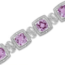 .925 Sterling Silver 7x7 mm Cushion Cut Purple Amethyst and 1/10 cttw Round Cut Diamond Square Shape Tennis Bracelet (I-J Color, I1-I2 Clarity) - 7"-9