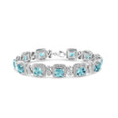 .925 Sterling Silver 7x7 mm Cushion Cut Blue Topaz and 1/10 Ctw Single Cut Diamond Square Shape Tennis Bracelet (I-J Color, I1-I2 Clarity) - 7"-6