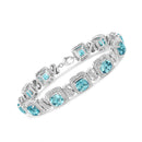 .925 Sterling Silver 7x7 mm Cushion Cut Blue Topaz and 1/10 Ctw Single Cut Diamond Square Shape Tennis Bracelet (I-J Color, I1-I2 Clarity) - 7"-7