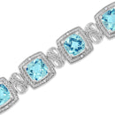 .925 Sterling Silver 7x7 mm Cushion Cut Blue Topaz and 1/10 Ctw Single Cut Diamond Square Shape Tennis Bracelet (I-J Color, I1-I2 Clarity) - 7"-9