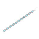 .925 Sterling Silver 7x7 mm Cushion Cut Blue Topaz and 1/10 Ctw Single Cut Diamond Square Shape Tennis Bracelet (I-J Color, I1-I2 Clarity) - 7"-10