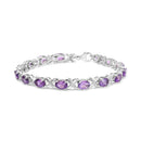 .925 Sterling Silver 7x5mm Oval Amethyst and Diamond Accent X-Link Bracelet (H-I Color, SI1-SI2 Clarity)  - Size 7"-5