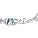 .925 Sterling Silver 7x7 mm Cushion Cut Blue Topaz and 1/20 cttw Round Cut Diamond Fashion Tennis Bracelet (I-J Color, I1-I2 Clarity) - 7"-7