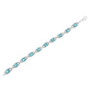 .925 Sterling Silver 7x7 mm Cushion Cut Blue Topaz and 1/20 cttw Round Cut Diamond Fashion Tennis Bracelet (I-J Color, I1-I2 Clarity) - 7"-10