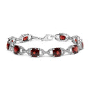 .925 Sterling Silver 7x7mm Checkered Cushion Red Garnet and Diamond Accent Fashion Tennis Link Bracelet (I-J Color, I1-I2 Clarity) - Size 7" Inch-4