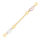 14k Tri-Color Gold Anklet with Multi Color Heart Stations-2