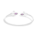 .925 Sterling Silver 8X4MM Marquise Purple Amethyst and Diamond Accent Fleur Di Lis Open Cuff Bangle (I-J Color, I1-I2 Clarity) - 7"-4
