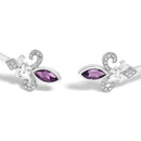 .925 Sterling Silver 8X4MM Marquise Purple Amethyst and Diamond Accent Fleur Di Lis Open Cuff Bangle (I-J Color, I1-I2 Clarity) - 7"-2