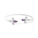 .925 Sterling Silver 8X4MM Marquise Purple Amethyst and Diamond Accent Fleur Di Lis Open Cuff Bangle (I-J Color, I1-I2 Clarity) - 7"-1