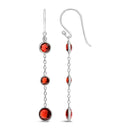 .925 Sterling Silver Graduating Bezel Set Red Garnet Dangle Earring-3