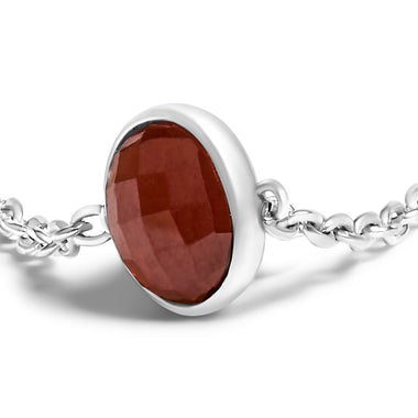 .925 Sterling Silver Checkerboard Cut Red Garnet Bezel Station Necklace - 22" Inches - 0