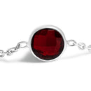 .925 Sterling Silver Checkerboard Cut Red Garnet Bezel Station Necklace - 22" Inches-3