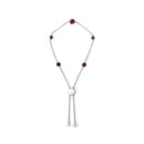 .925 Sterling Silver Bezel Set Red Garnet 5 Station Adjustable Bolo Bracelet-1