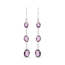 .925 Sterling Silver Checkerboard Cut Oval Purple Amethyst 2" Inch Drop and Dangle Earrings-1