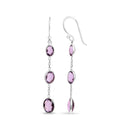 .925 Sterling Silver Checkerboard Cut Oval Purple Amethyst 2" Inch Drop and Dangle Earrings-2