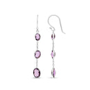.925 Sterling Silver Checkerboard Cut Oval Purple Amethyst 2" Inch Drop and Dangle Earrings-3