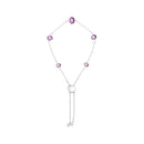 .925 Sterling Silver Bezel Set Purple Amethyst 5 Station Adjustable Bolo Bracelet-1