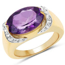 14K Yellow Gold Plated 4.98 Carat Genuine Amethyst and White Topaz .925 Sterling Silver Ring-1