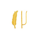 Textured Feather Climber Earrings in 14k Yellow Gold-1