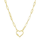 14k Yellow Gold Paperclip Chain Necklace with Heart Carabiner Clasp-3