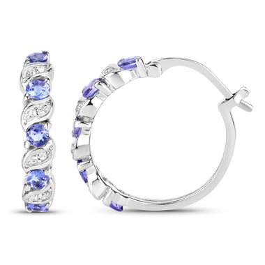1.08 Carat Genuine Tanzanite and White Topaz .925 Sterling Silver Earrings - 0