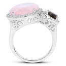 8.25 Carat Genuine Rose Quartz, Smoky Quartz And White Topaz .925 Sterling Silver Ring-2