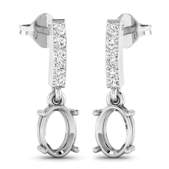 0.14 Carat Genuine White Diamond 14K White Gold Semi Mount Earrings - holds 7x5mm Oval Gemstones