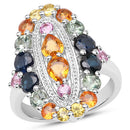 3.84 Carat Genuine Multi Sapphire .925 Sterling Silver Ring-1