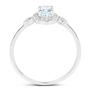 0.48 Carat Genuine Aquamarine and White Diamond 14K White Gold Ring - 0