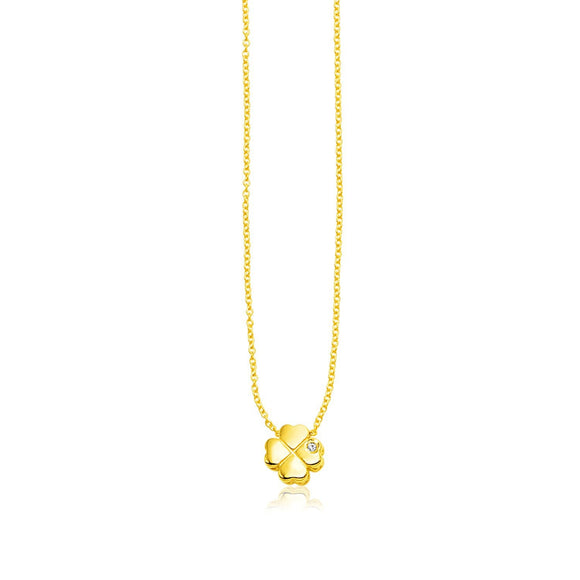 14k Yellow Gold Polished Four Leaf Clover Necklace with Diamond