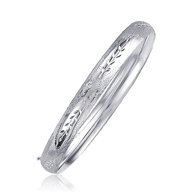 Classic Floral Carved Bangle in 14k White Gold (6.0mm) - 0