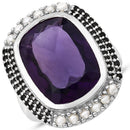 9.59 Carat Genuine Amethyst, Pearl and Black Spinel .925 Sterling Silver Ring-1