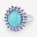 6.10 Carat Genuine Larimar and Tanzanite .925 Sterling Silver Ring-4