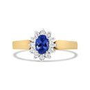 14K Yellow Gold 1/5 Cttw Round Diamond and 6x4mm Oval Blue Tanzanite Halo Ring (H-I Color, I1-I2 Clarity) - Size 7.75-1